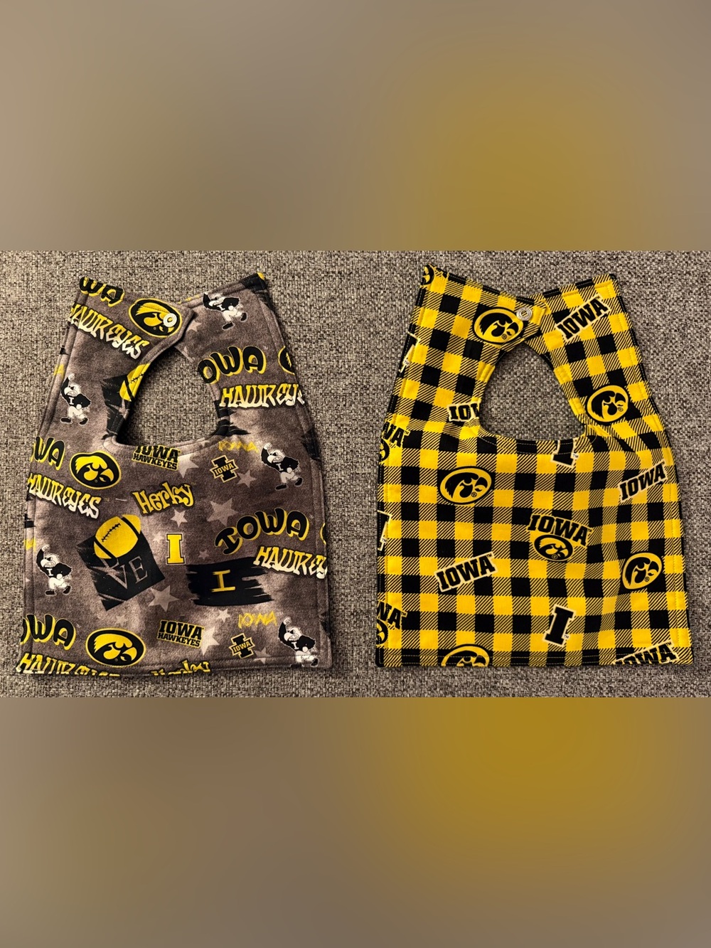 Set of 2 NEW hand-sewn bibs - Iowa Hawkeyes